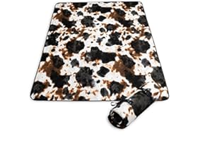 Nttopship Cow Print Printing Picnic Blankets Picnic MatWaterproof Foldable 78x78 Inches,Brown Cowhide Picnic Outdoor Mat fit Teens Adults for Camping,Sand,Park,Travel,Grass,Playground...