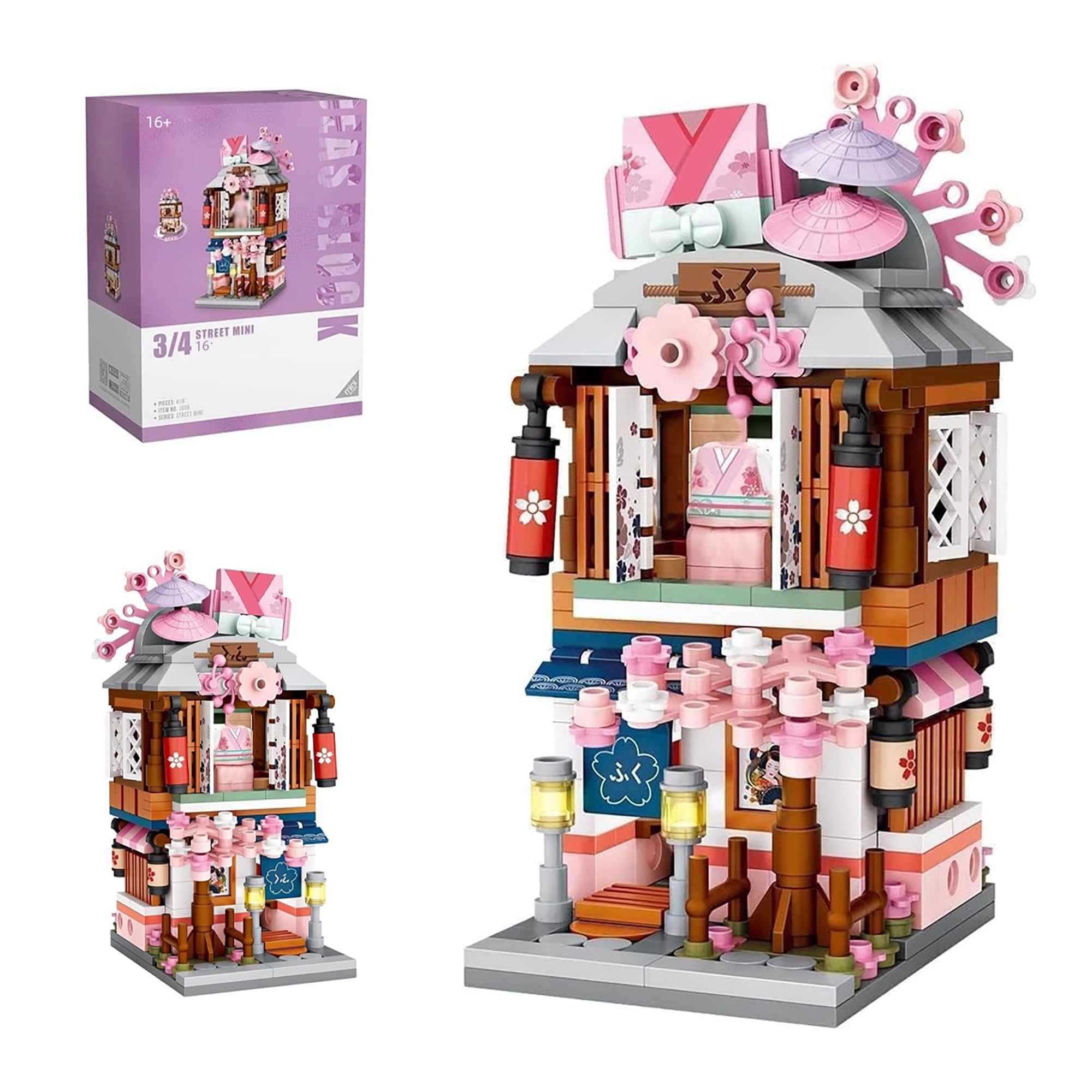 Pasyru Modular House Building Set, Kimono Shop Model Set, 418 Pcs Japanese Street View Series Model Building Kit, Construction Toy Sets for Teens and Adults (1655)