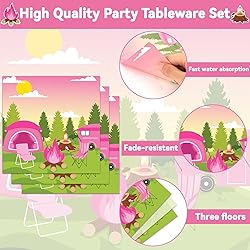 OBUSATT 100 Pcs Pink Camping Party Supplies Paper