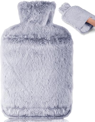 BOLEi Hot Water Bottle 2L with Luxury Faux Fur Cover Blue