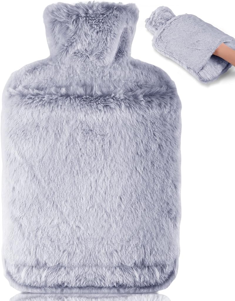 BOLEi Hot Water Bottle 2L with Luxury Faux Fur Cover Blue