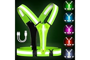 OLCANA LED Safety Vest for Running 360° High Visibility Adjustable Elastic 5 Colors Light Reflective Vest with USB Rechargeab