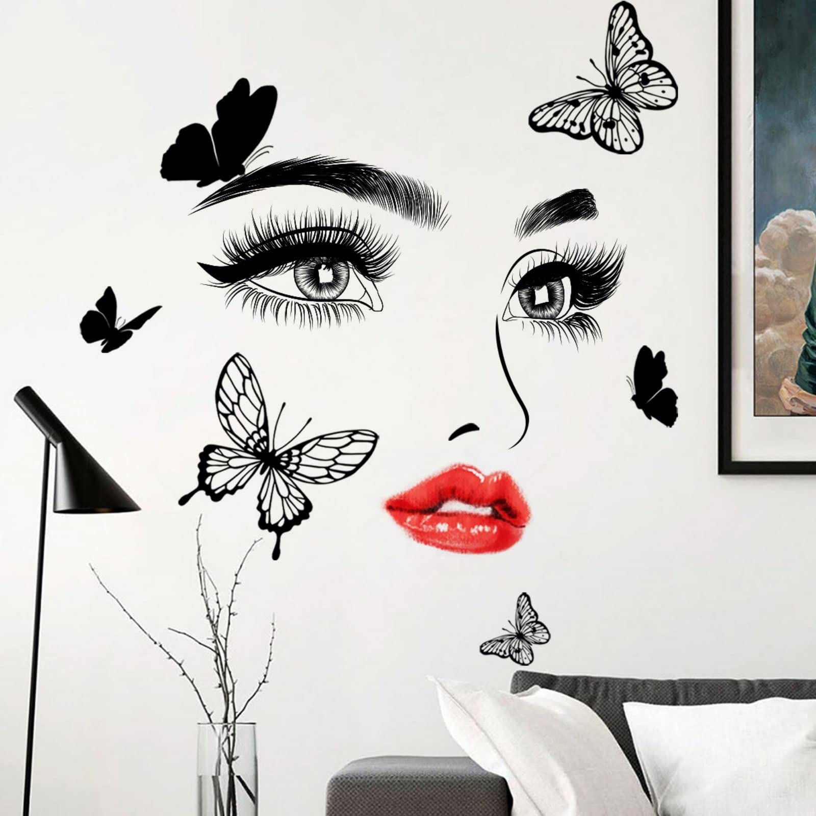 OOTSR Inspirational Wall Decal,Vinyl Beauty Girl Face Eyes Lips Wall Sticker,Butterfly Confident Feminine Wall Sticker,Removable Art Decals for Bedroom Living Room