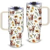 xiiai Highland Cow Gifts - Yak Tumbler 30oz with Handle and Straws, Leak-proof, Stainless Steel Insulated Coffee Mugs for Western Farm Lovers Cups, Highland Cows Drinking Water Bottle