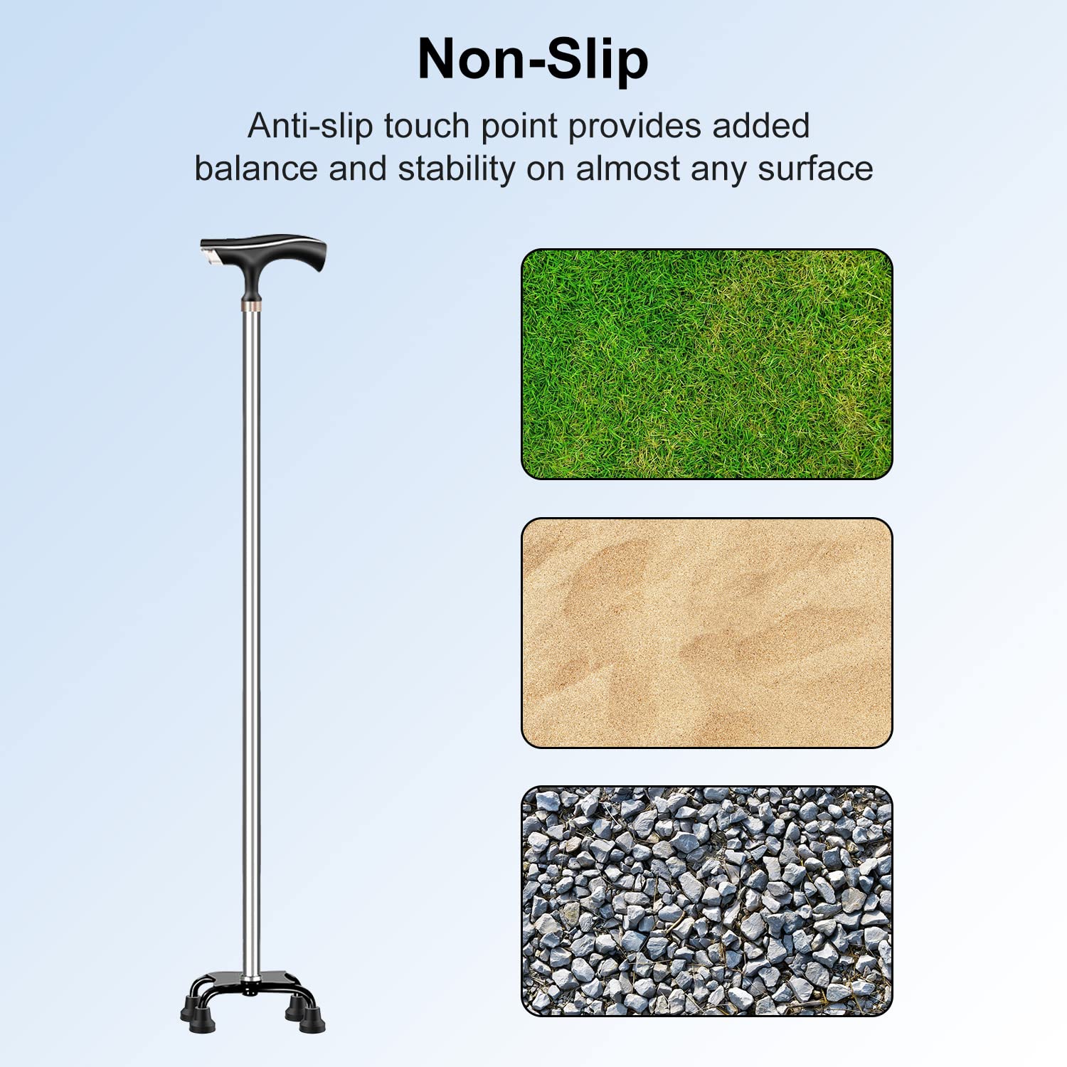 supregear Quad Cane Tips (4-Pack) - Heavy Duty Rubber Cane Tip - Non-Slip Extreme Grip Replacement Foot Pad - Accessories for Walking and Standing Stick for Women, Men, Seniors, Elderly