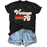 ELDPS Vintage 1976 Tshirt for Women: 50th Birthday Gift Shirt Retro Birthday Party Short Sleeve Tee Tops