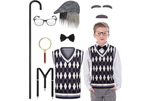 ZFQI Old Man Costume Kids Boys 100 Days of School Costume Grandpa Costume Outfit Old Person Dress Up Accessories