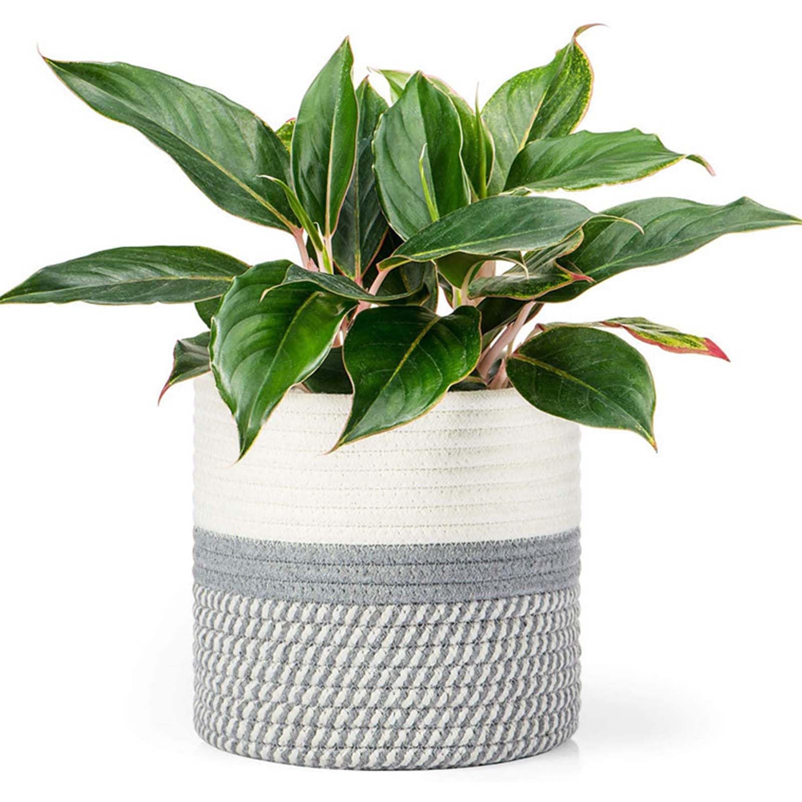 KMERCE Large Braided Plant Pot Indoor Plant Pot Cover Cotton Rope Plant Basket for Indoor Decoration Storage Basket for Toys Clothes – Diameter 25 cm