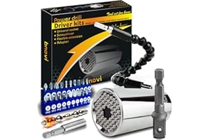 bnowi Universal Socket Wrench Tools Self Adjustable, 12 Screw Driver with Bendable Extension Bar and Strong Magnetic Screw Driver for Electric Drill Home DIY, Christmas Gift for Man Dad Father Women