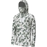 BASSDASH Men’s UPF 50+ Hooded Breathable Camo Shirts with Face Mask Lightweight Neck Gaiter Fishing Hiking Hoodie Shirt FS51M