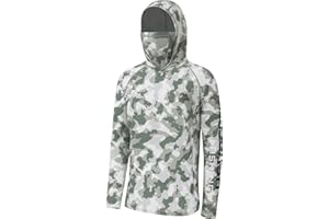 Bassdash Men’s UPF 50+ Hooded Breathable Camo Shirts with Face Mask Lightweight Neck Gaiter Fishing Hiking Hoodie Shirt FS51M