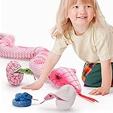 Tezituor Giant Stuffed Snake Plush Realistic Snake with 3 Babies&2 Eggs, 80 Inches Pink Snake Toy Birthday Valentines Gifts for Girls Kids