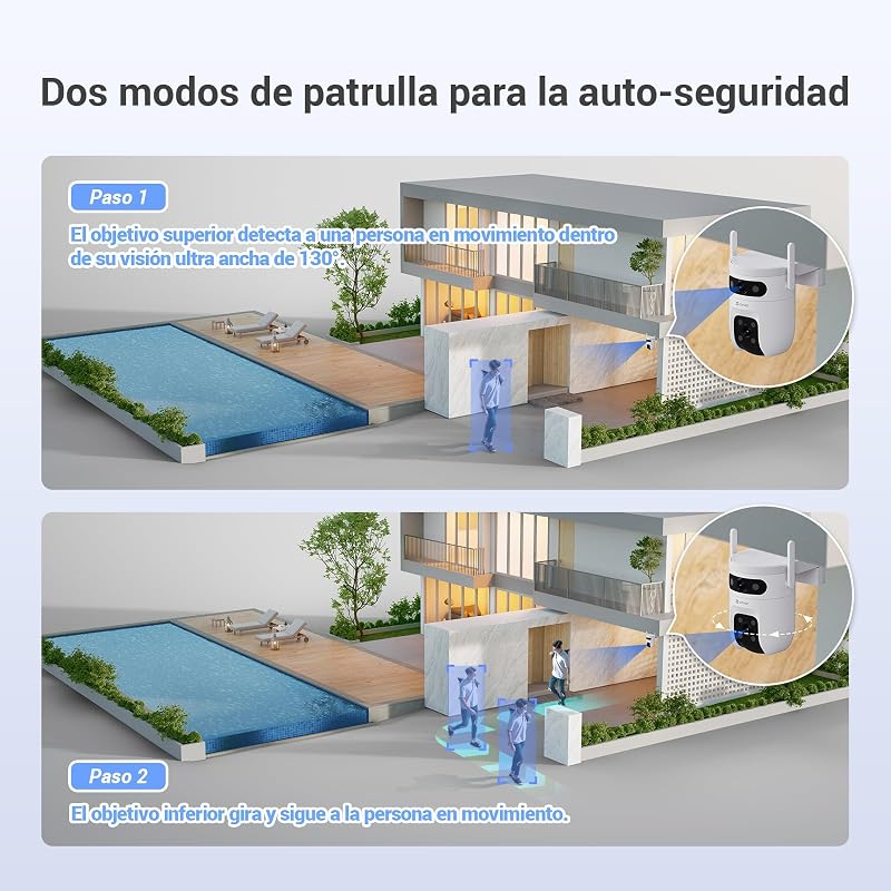 C9C Cámara de Vigilancia Exterior 2K con Doble Lente (3MP+3MP), Cobertura 360°, Visión Nocturna en Color, IA Detección de Personas y Vehículos, Audio Bidireccional, Compatible con Alexa