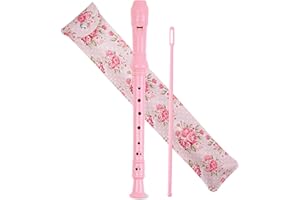 Haecsfl Recorder Instrument for Beginner Adults,8-Hole Soprano Descant Recorder Music Flute with with Cleaning Rod & Leather Case For Home Entertainment(2-Pink Rose)