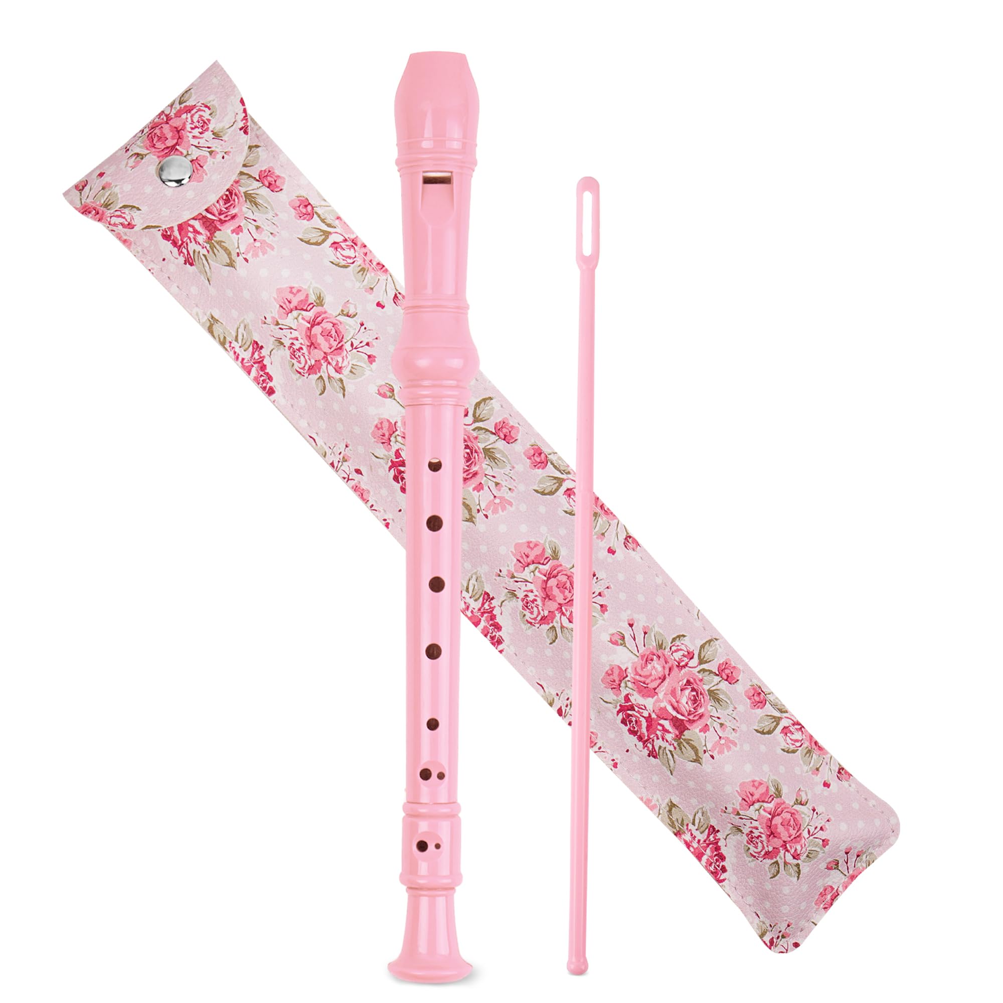Czzmy Recorder Instrument for Beginner Kids Adults,8-Hole Soprano Descant Recorder Music Flute with with Cleaning Rod & Leather Case For School Student Home Entertainment(2-Pink Rose)
