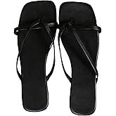 GORGLITTER Women's Strappy Square Toe Sandals Dressy Summer Cute Thong Sandals Flip Flops