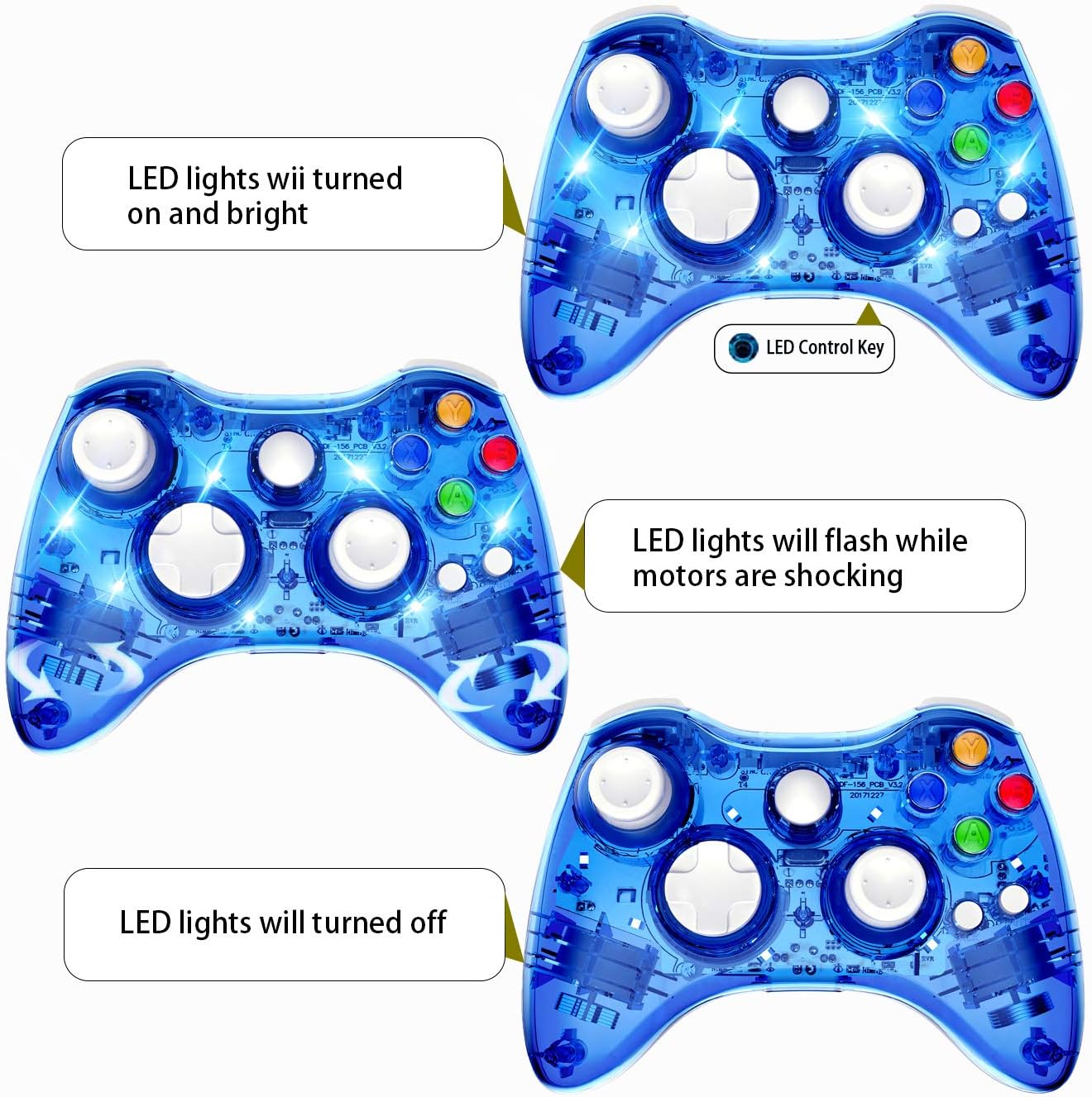 PAWHITS Wireless Xbox 360 Controller Double Motor Vibration Wireless Gamepad Gaming Joypad, Blue: Electronics