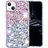 Bonitec Compatible with iPhone 14 Case for Women 3D Glitter Sparkle Bling Luxury Shiny Crystal Rhinestone Diamond Bumper Gems Cute Protective Girly Girls Cover Clear Rose