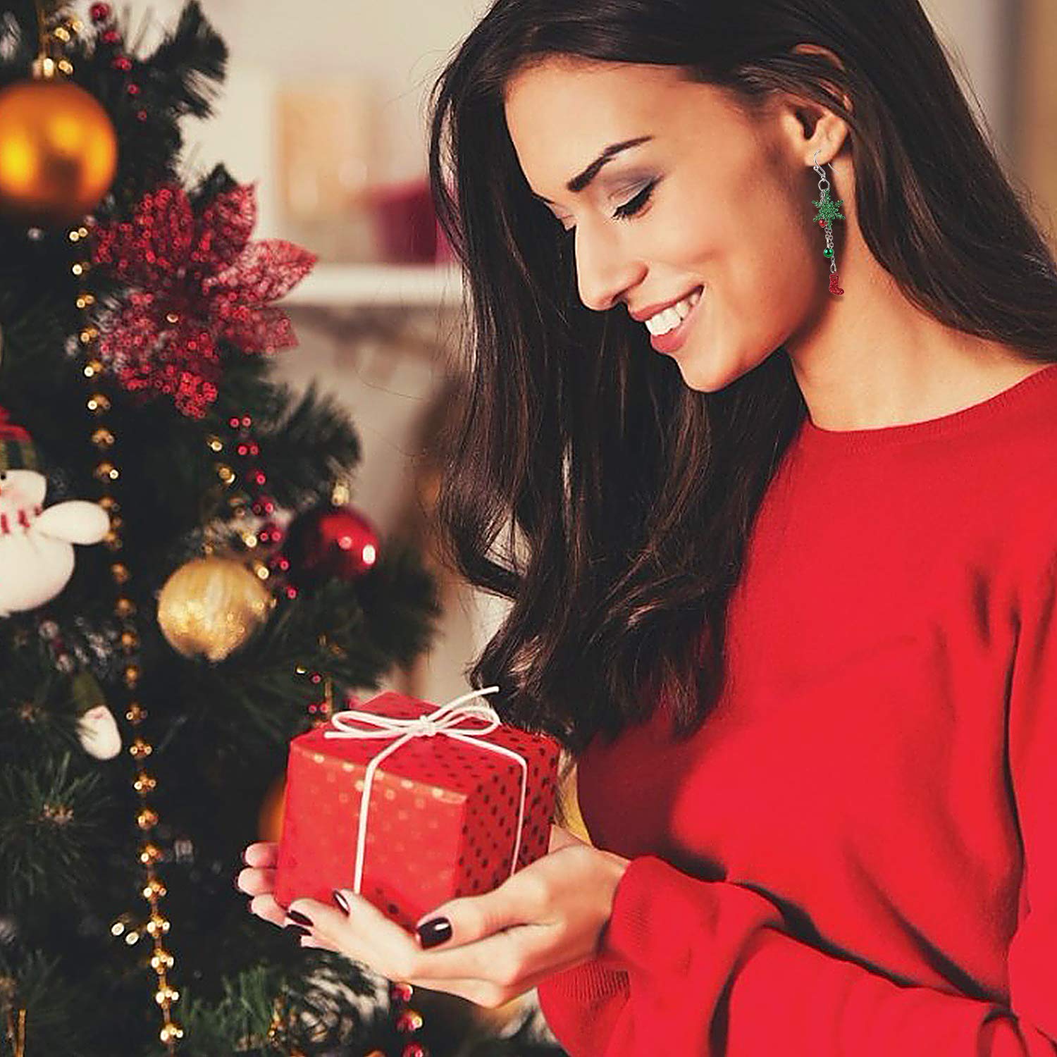 Christmas Jingle Bell Earrings,Kapmore 4 Pairs Christmas Earring Set Costume Jewelry Gift for Women Girls Cute Festive Xmas Drop Dangle Earrings Festive Holiday Birthday Party Gift