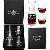 AW BRIDAL Wedding Gifts for Couples 2026, Mr and Mrs Wine Glasses with Decanter Set for Anniversary, Engagement Gift for Newly Engaged Couple, Bridal Shower Gift for Bride to Be