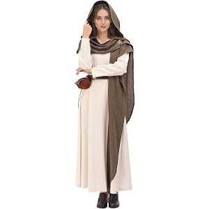 Medieval Renaissance Hooded Shawl Scarf Apocalyptic Cowl Cape with Brooch