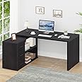 HSH Black L Desk with Drawers Shelves, Large Reversible L Shaped Desk with Storage Cabinet, Corner Home Office Computer Desk 