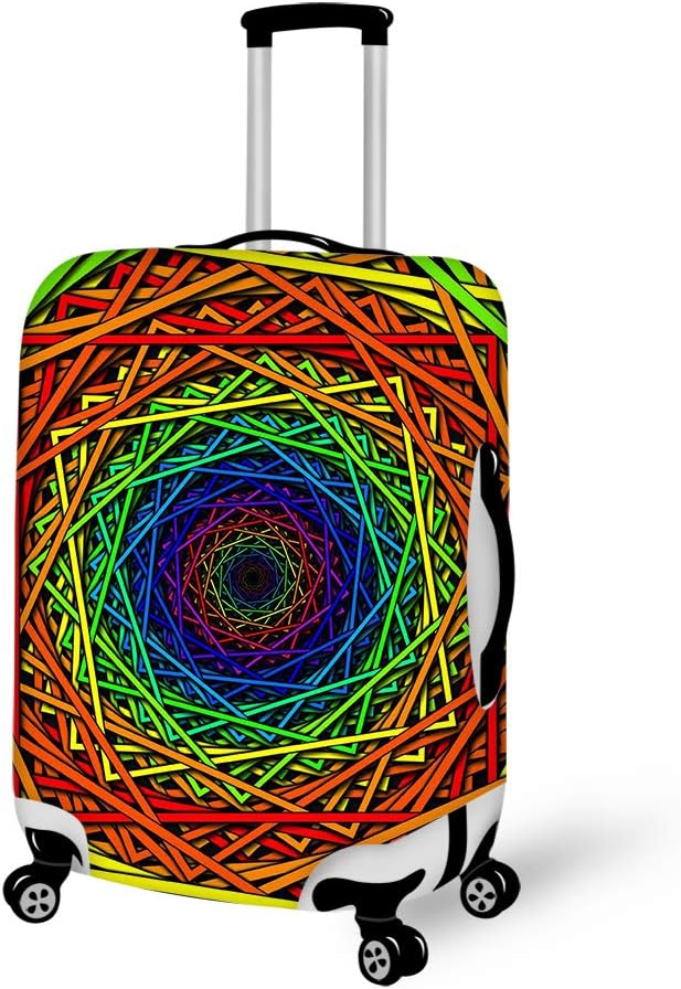 Unique Luggage Protector Cover Zipper Trolley Case Sleeve Fit For 18-21 Inch Luggage, Psychedelic Trippy Geometry Anti-Scratch Baggage High Elastic with Durable Strap and Buckle