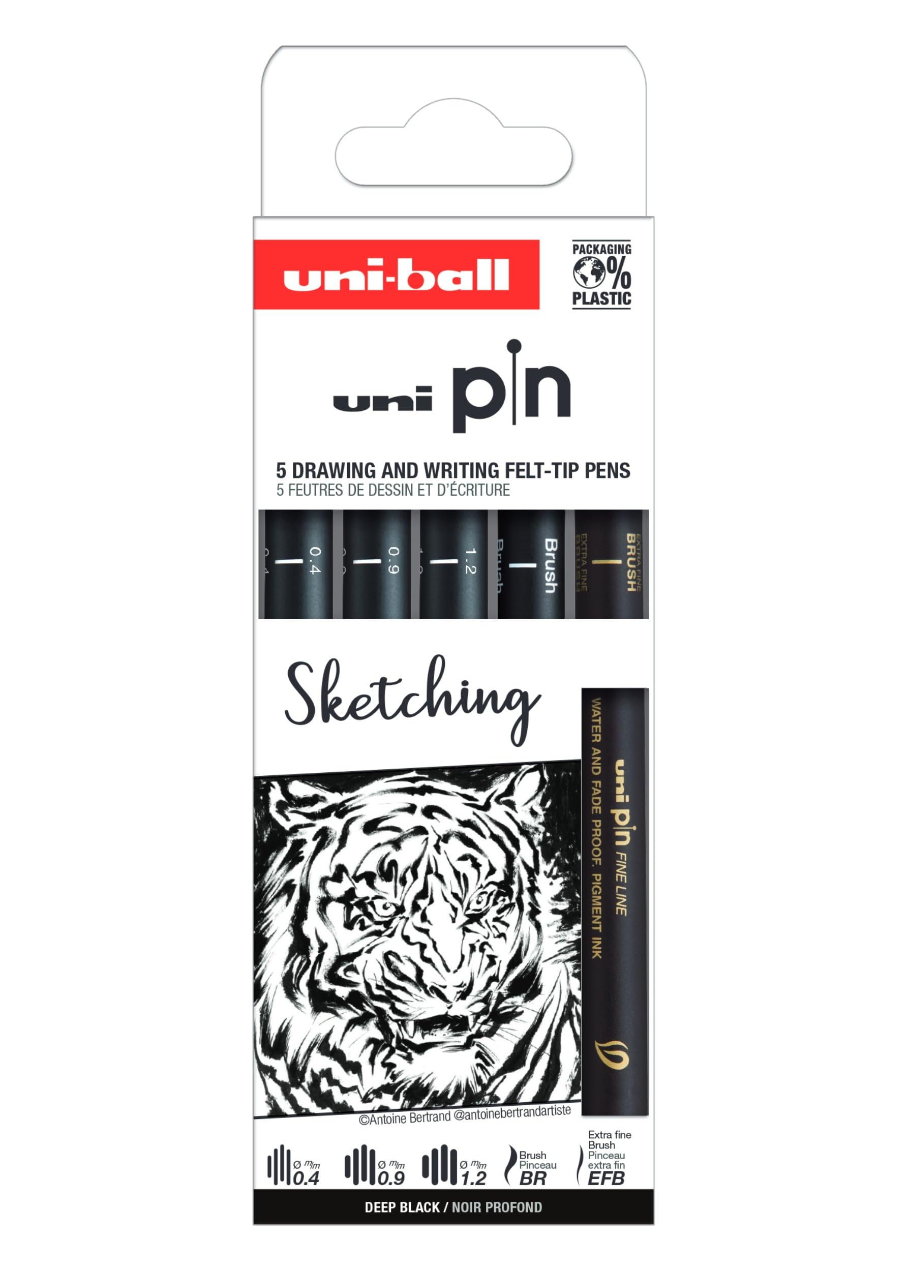 Technical Felt-Tip Pouch – Calibrated Tip 0.4 to 1.2 mm – Black – 5 Pieces