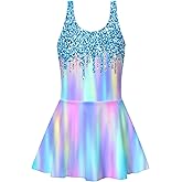 Yousie Girls Swimsuit One Piece Tropical Kids Bathing Suit Swimwear Adjustable Swim Dress 5-9 Years