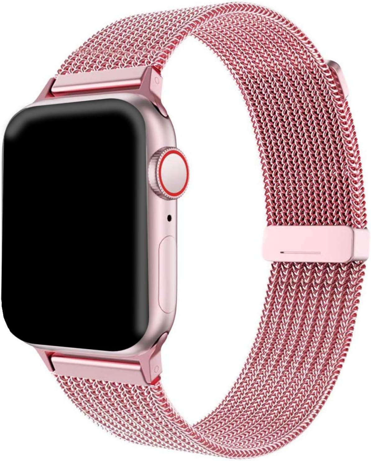 K-JAD Compatible Replacement for Apple Watch Band 38mm 40mm 42mm 44mm - Adjustable - Stainless Steel mesh Magnetic Wristband for Series 1,2,3,4,5 (Pink/Rose-Gold, 38mm)