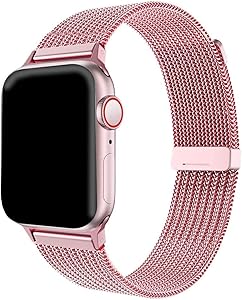 K-JAD Compatible Replacement for Apple Watch Band 38mm 40mm 42mm 44mm - Adjustable - Stainless Steel mesh Magnetic Wristband for Series 1,2,3,4,5 (Pink/Rose-Gold, 38mm)