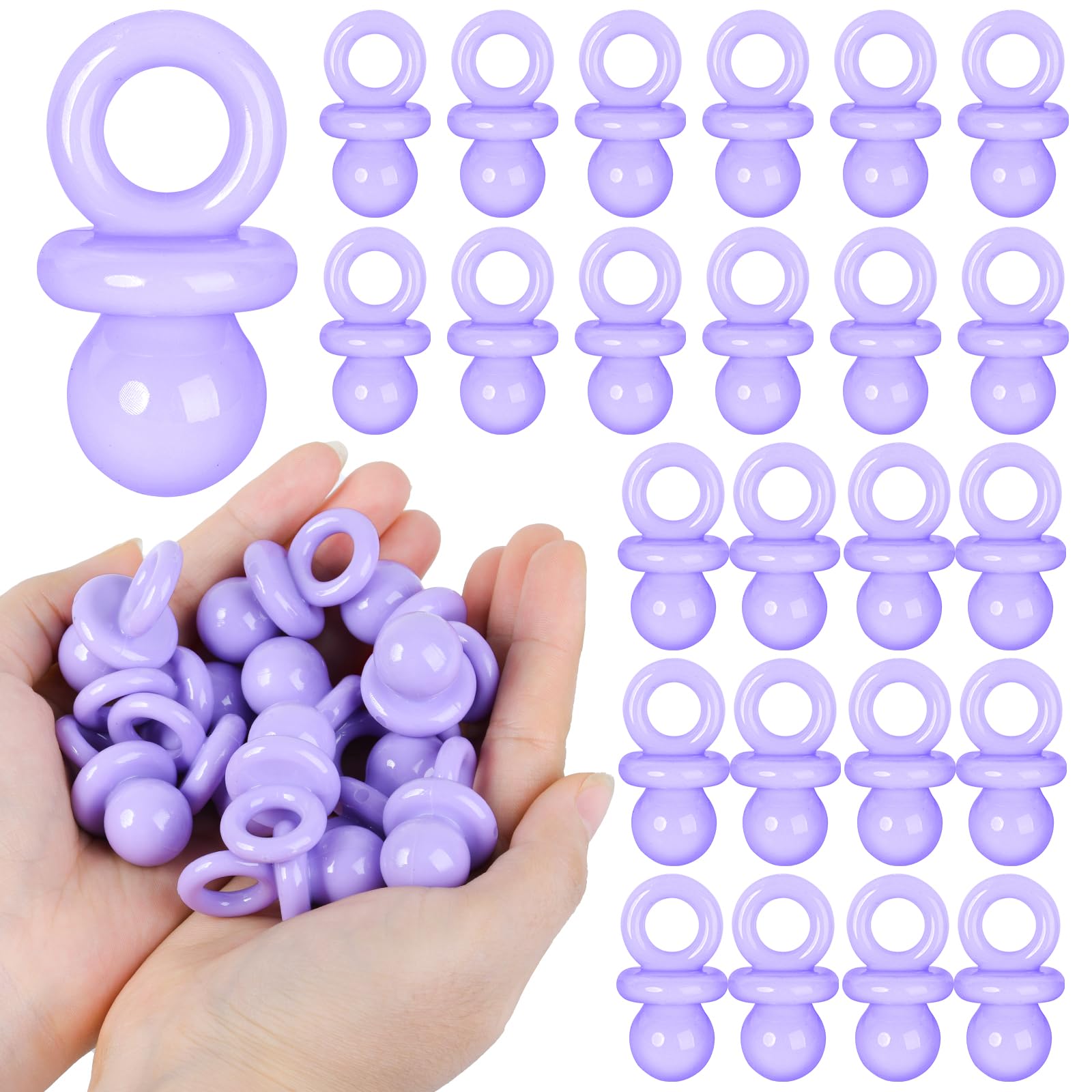 Photo 1 of 24 Pcs Baby Shower Pacifiers, 1.75 Inch Plastic Pacifiers for Baby Shower Game Girl, Bulk Pacifier for DIY Decoration, Gender Reveal Table Scatter, Hunt Game Props, Party Favors(Purple)