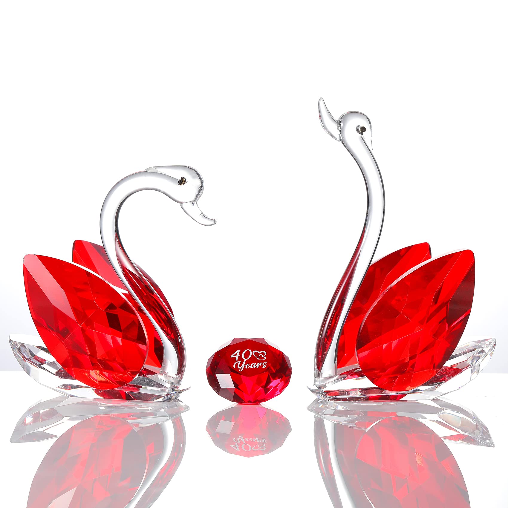 Ornalrist Set of 2 Crystal Red Swans 40th Anniversary Wedding Gifts for Parents Glass Animals Collectibles Figurines Keepsakes 40 Years of Marriage Presents for Couple Unique Ornament for Home Decor — image 1