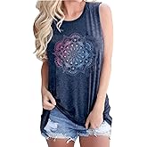 Floral Tank Tops for Women Mandala Tanks Wildflower Graphic Tees Sleeveless Tshirts Beach Vacation Summer Tops