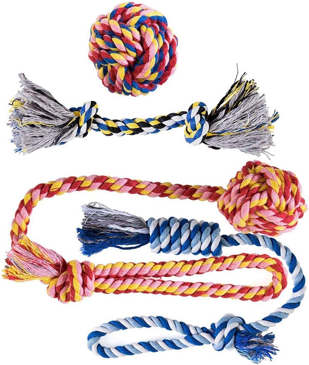 Ruiuzioong Puppy Dog Chew Toys Teething Training，4pcs Dog Rope Toys 100% Natural Cotton Rope for Small and Medium Dog (Dog Toy Set)