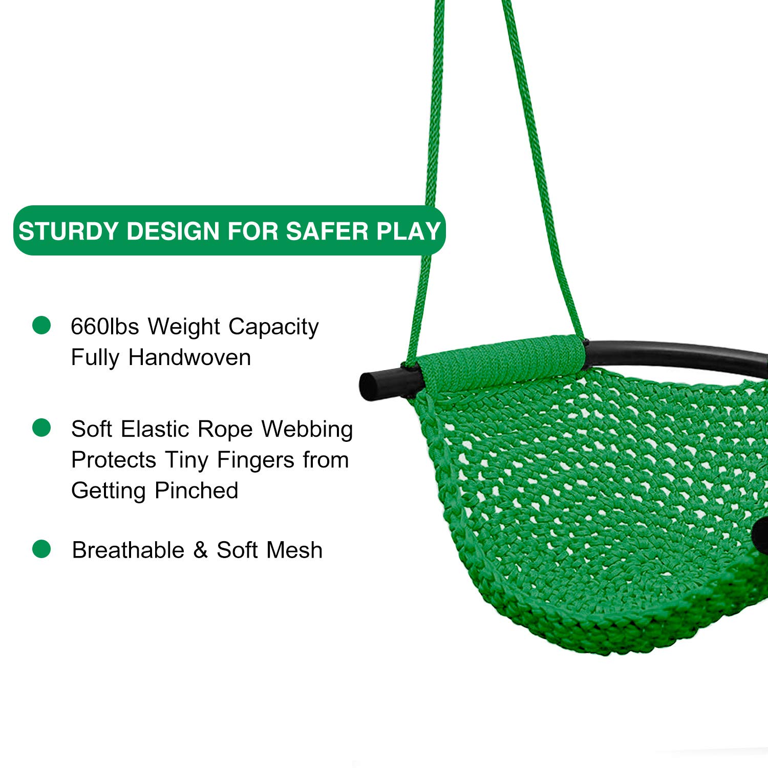 RedSwing Kids Swing seat with Adjustable Ropes, Hand-Knitting Child Swing Seat Great for Tree, Outdoor Indoor, Playground, Backyard, Green