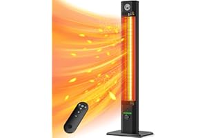 BALKO 42INCH Outdoor Heater, 9 Heat Levels & 540Min Timer Outdoor Heaters for Patio Electric, Child Safety Lock, IP65 Waterproof Garage Heater, 1500W Infrared Heater, Tip-Over & Overheat Protection