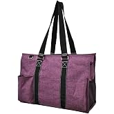 NGIL Cherry Crosshatch Solid Print Large Zippered Caddy Organizer Tote Bag