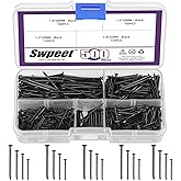 Swpeet 500Pcs 4 Sizes Hardware Nails Assortment Kit, Black Galvanized Nails, Small Nails, Pin Nails, Finishing Nails, Nails f