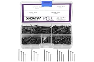 Swpeet 500Pcs 4 Sizes Hardware Nails Assortment Kit, Black Galvanized Nails, Small Nails, Pin Nails, Finishing Nails, Nails f