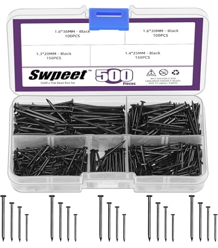 430-Piece Silver Nail Assortment Kit – 6 Sizes, Picture Hanging & Finishing Nails In Plastic Storage Box