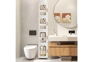 PIBEIBUK 4-Tiers Slim Bathroom Storage Cabinet, Plastic Narrow Storage Organizer with Doors and Shelves, Movable Waterproof Bathroom Floor Cabinet for Small Spaces, Kitchen, Laundry, Office, Bedroom