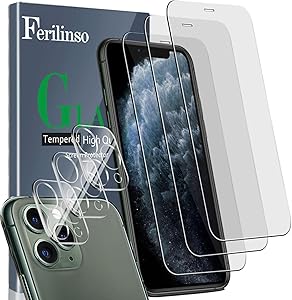 Ferilinso [6 Pack] 3 Pack Tempered Glass Screen Protector + 3 Pack Camera Lens Protector for iPhone 11 Pro Max (6.5''), HD Clarity 9H Glass Screen Protector