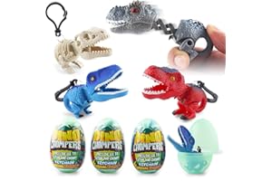 Pre-filled Dinosaur Chomper Figures, 4 Surprise Easter Eggs with Spring-Activated Jaw Action, Dino Collectibles for Basket St