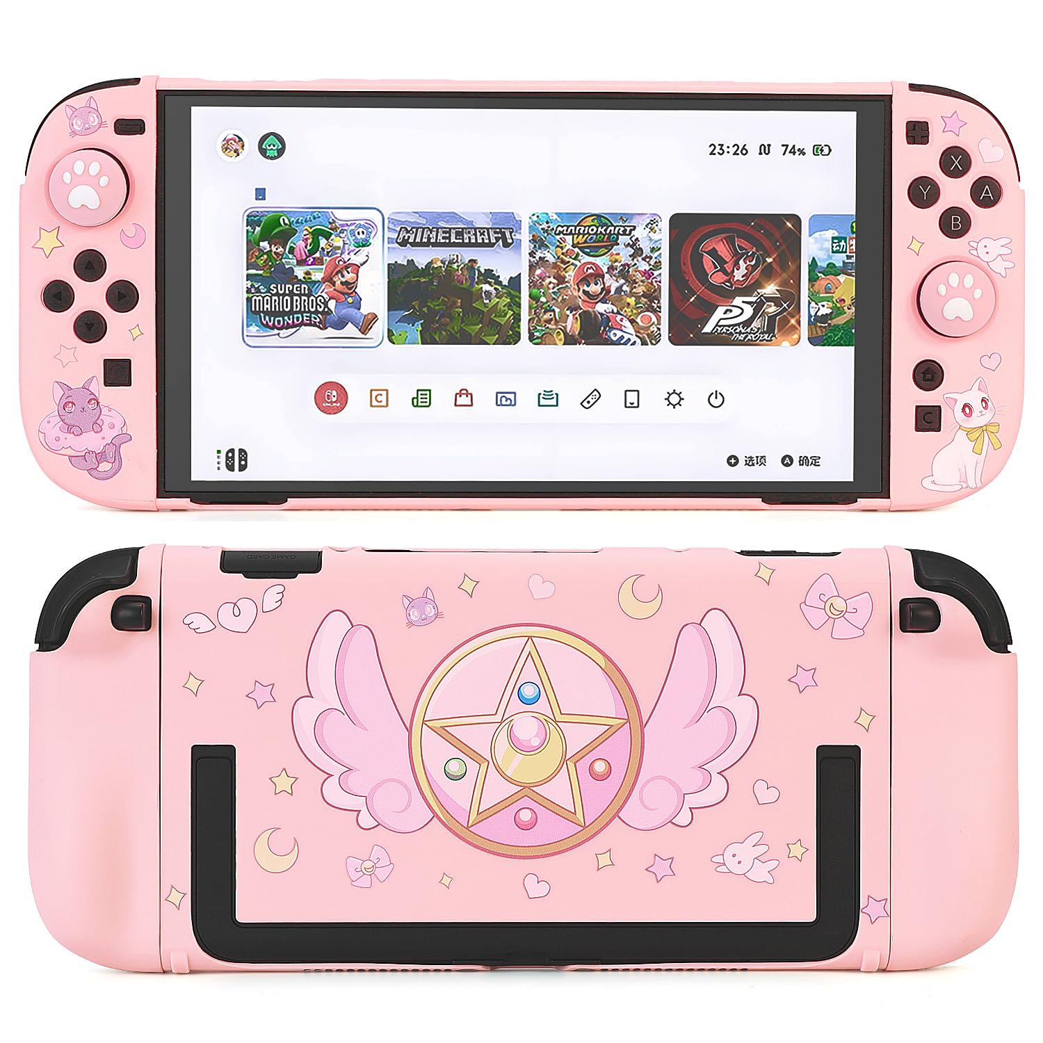 GamePals Protective Shell Compatible with Switch 2, Cute Slim Case for Switch 2, Anti-Scratch and Shock-Absorption Design Cover Skin - Sailoe Moon (Pink)