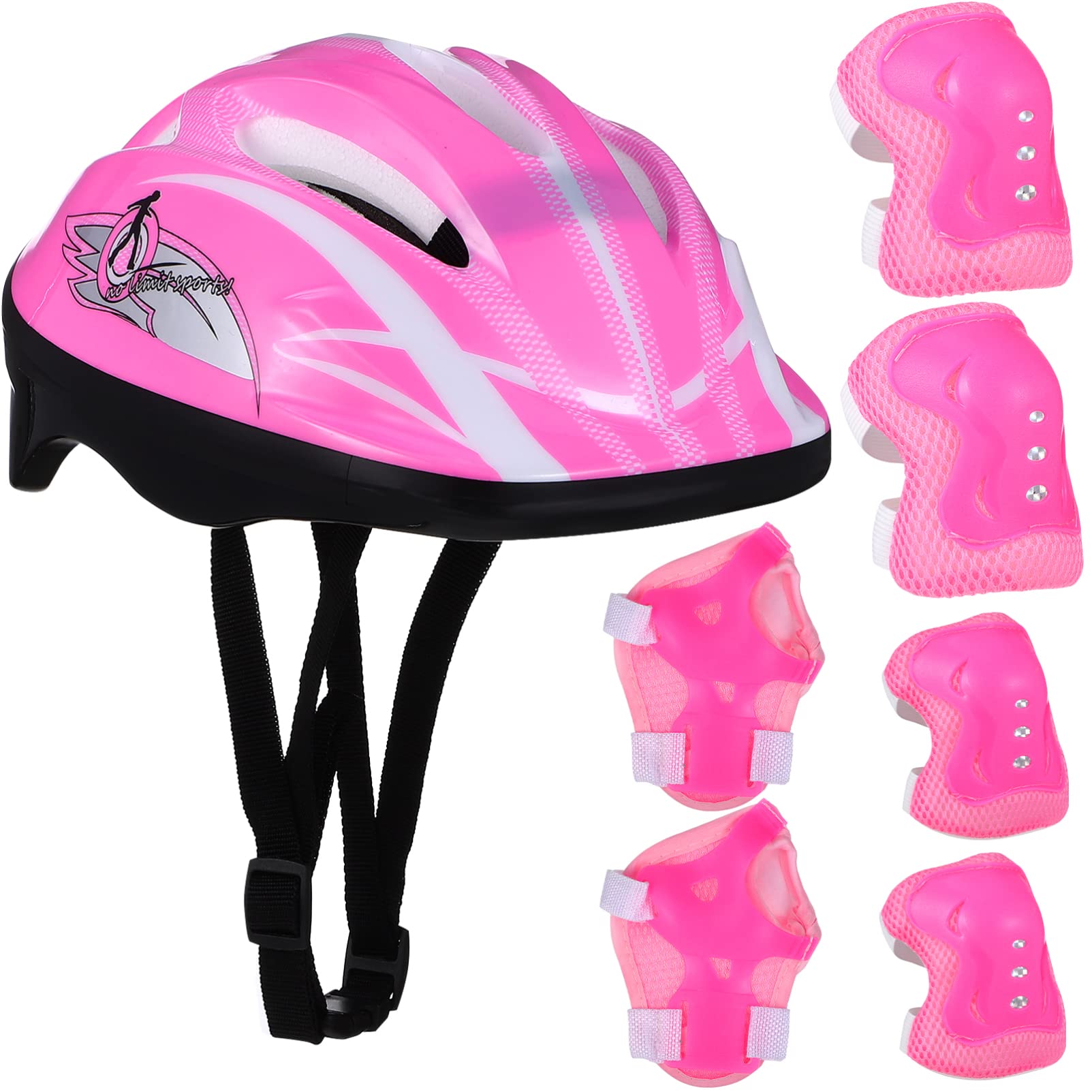 Kids Helmet with Sports Protective Gear Set: Toddler Knee Elbow Pads Wrist Guards Adjustable Helmet for Ages 3-8 Girls Cycling Skateboard Roller Skating Scooter (Pink)