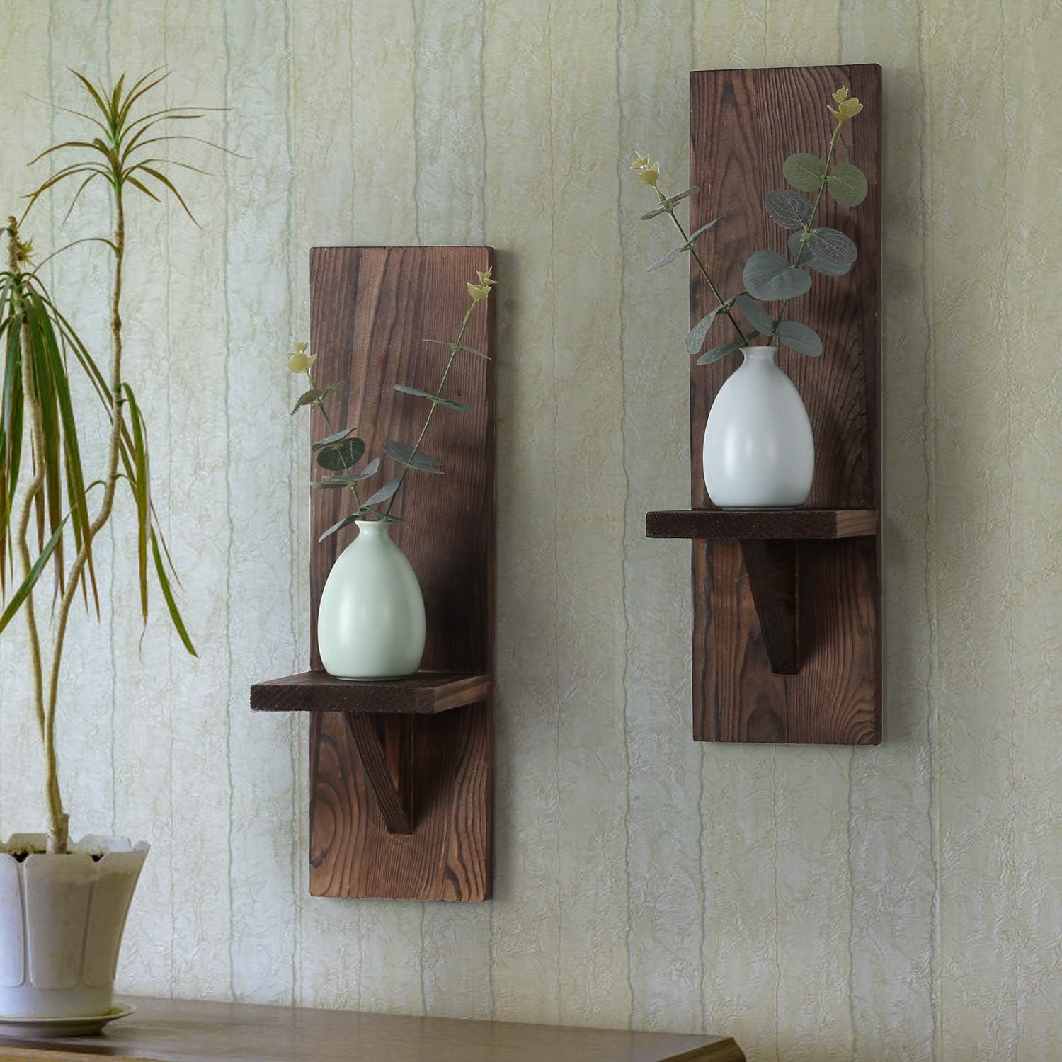 DOCMON Wall Sconce Candle Holder, Wall Mount Wooden Candle Holders, Rustic Wall Decor Floating Shelves, Farmhouse Candle Flowers Vase Wall Shelf for Bathroom Bedroom Living Room, Set of 2: Kitchen & Dining