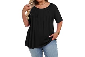 ADOREJOY Plus Size Tops for Women Casual Summer Short Sleeve Tshirts Pleated Front Tunic Blouse 2026