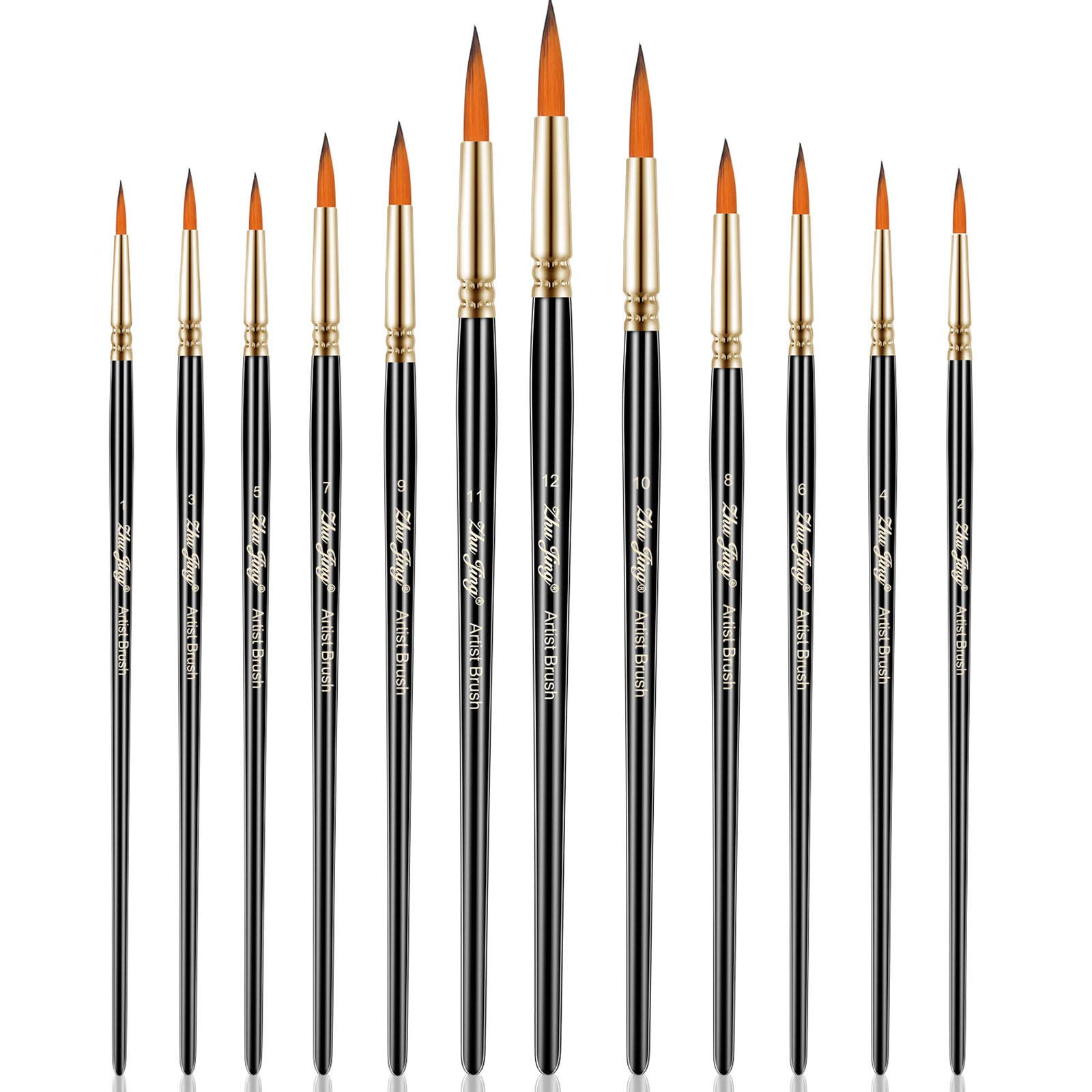 12 Pieces Fine Artist Paint Brushes Fine Detail Brushes Miniature Brush with Black Handles for Acrylic Nail Models Oil Watercolor Painting