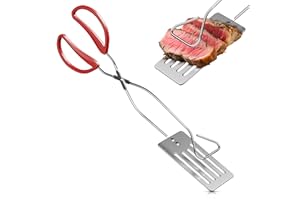 14.3" Long Grill Tongs for Outdoor Grill – 2-in-1 BBQ Spatula Tongs for Flipping Meat, Fish, & Veggies, Multifunctional Grill